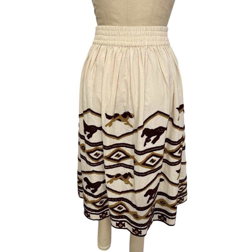 Mes Demoiselles Paris Skirt Hacienda Embroidered Horse Print FR 44 US 12 Boho - Picture 5 of 8